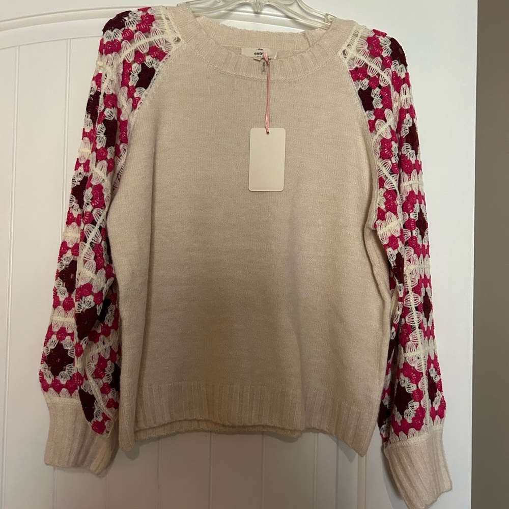 Entro Cream and Pink Knit Sweater